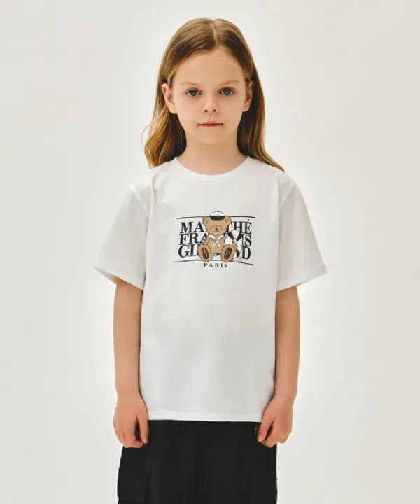 Футболка с принтом Marine Bear Classic Logo Tee, Marithé Kids, белый