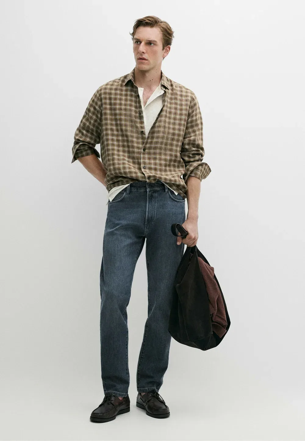 Рубашка в клетку, 100% лен, стандартный крой Massimo Dutti, Dark Brown — фото 2