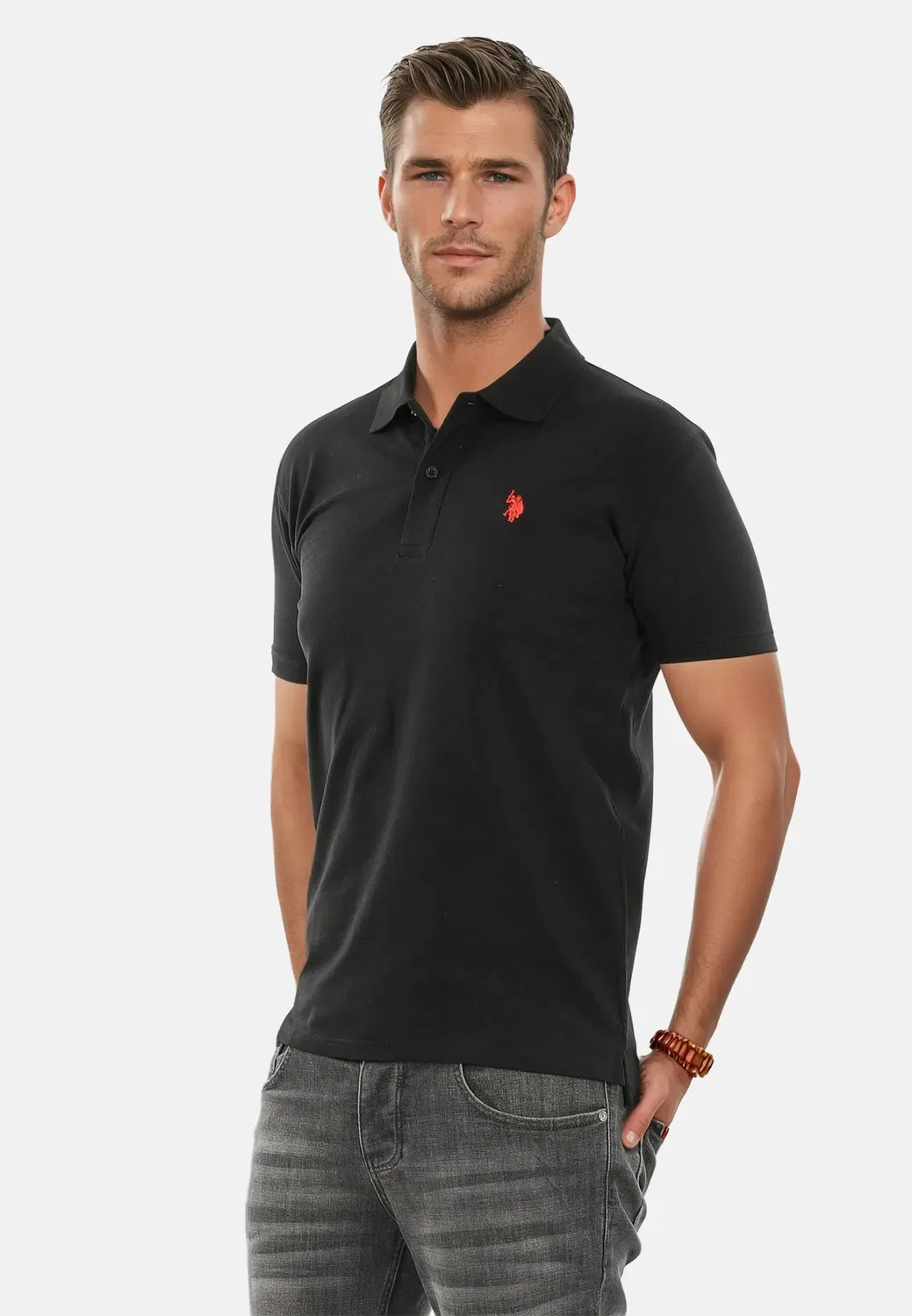 Мужское поло классическое USArrchie U.S. Polo Assn., Black/Red