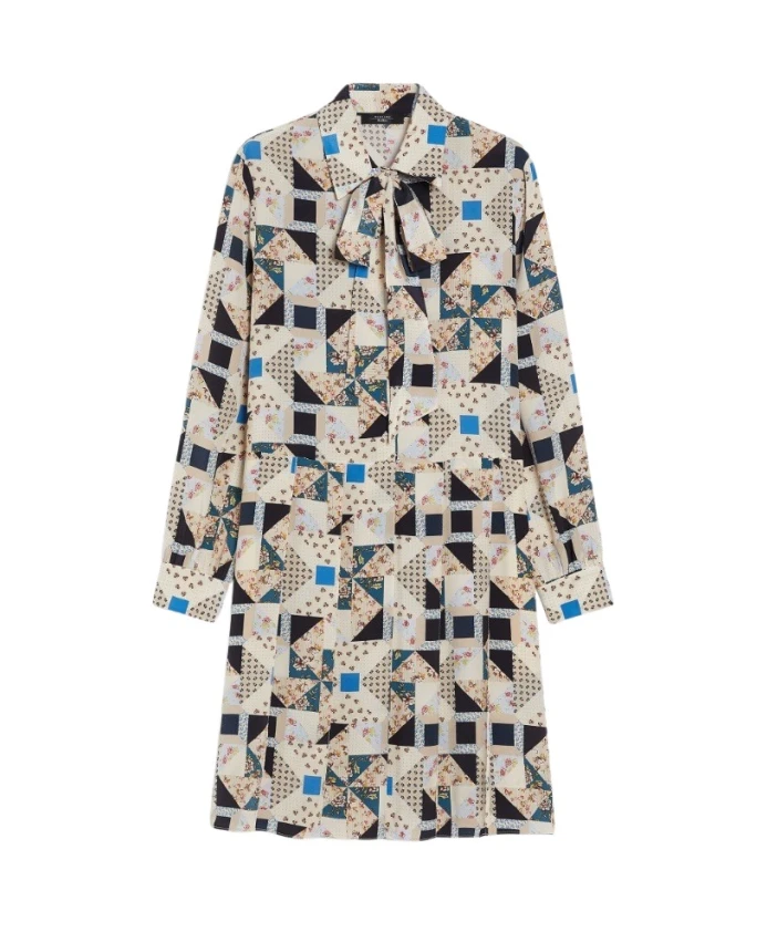 

Шелковое платье-рубашка с плиссированной юбкой Weekend Max Mara, мультиколор