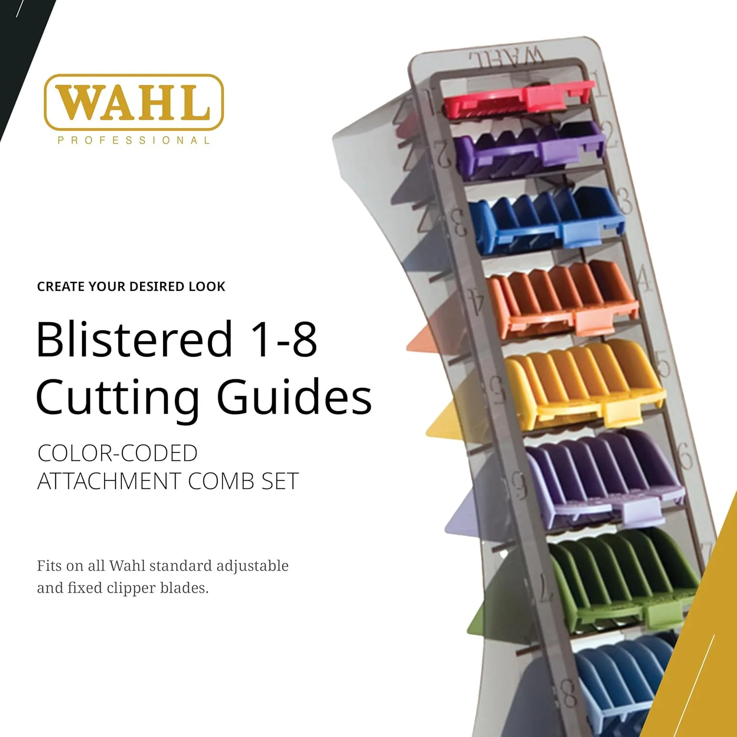 Насадки для стрижки Wahl Professional Blistered 1-8, цветные защитные насадки, прочные и удобные в использовании. Ассорти из 8 штук, Multicolor — фото 2