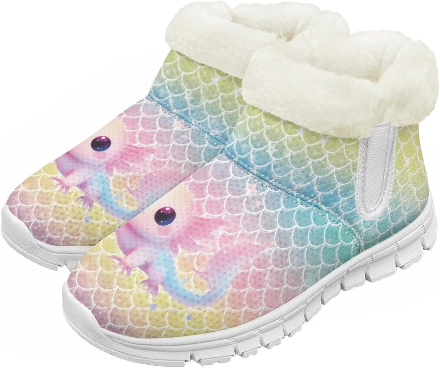

Детские зимние сапоги для девочек, водонепроницаемые, противоскользящие, для холодной погоды, с искусственным мехом, походные ботинки Goronwyfloyd, Colorful Mermaid Axolotl