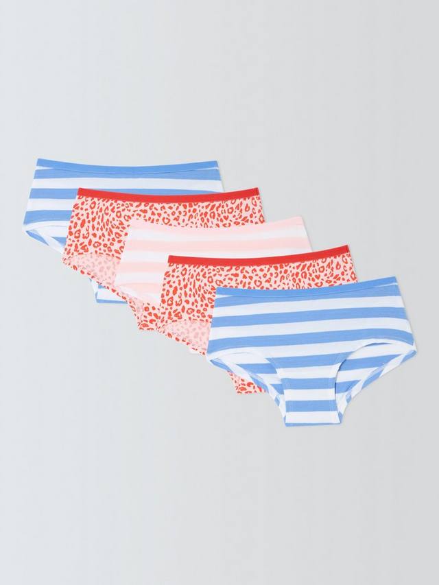 

Детские шорты-слипы с леопардовым принтом и полосками John Lewis, Pack of 5, Multi
