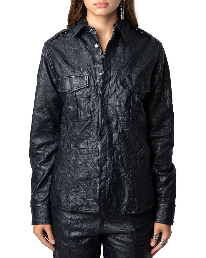 

Кожаная рубашка Zadig & Voltaire Taska Cuir Froisse, синий
