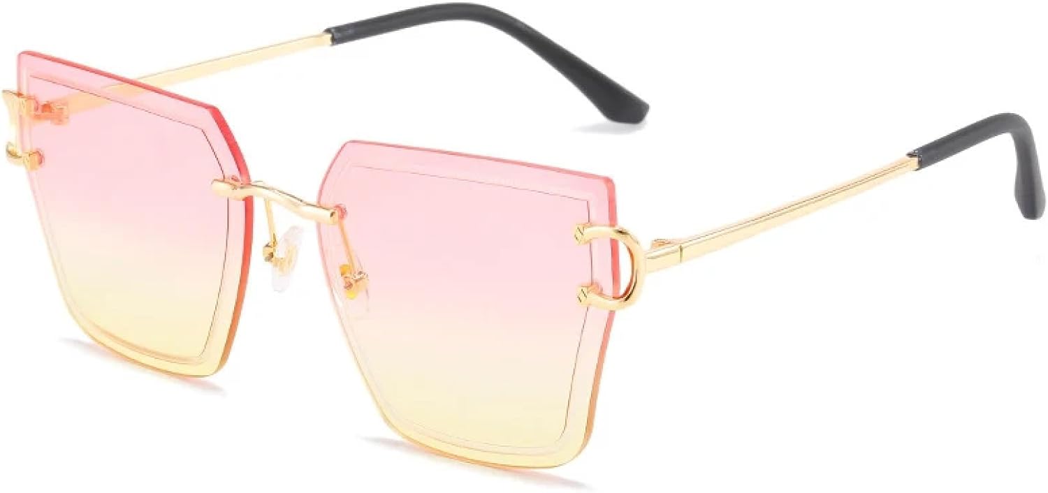 

Модные безободковые металлические солнцезащитные очки для женщин и мужчин в винтажном стиле, для уличной фотографии, защита от УФ-излучения UV400 TKKTLLT, Gold Pink Yellow