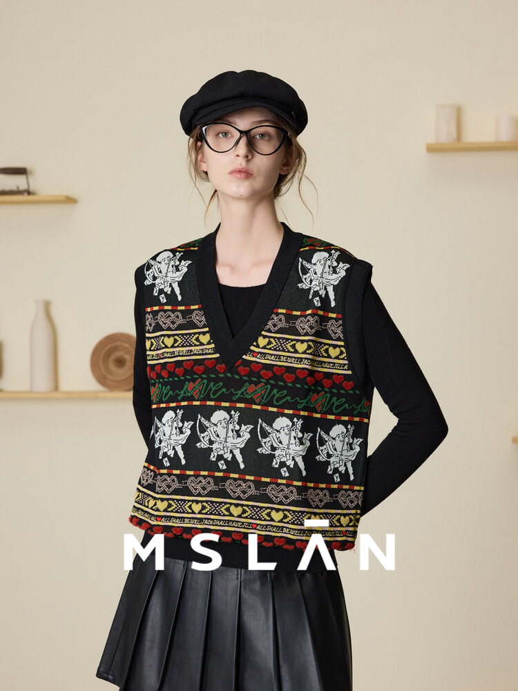 

Жилет вязаный MSlan Fair Isle с V-образным вырезом, синий