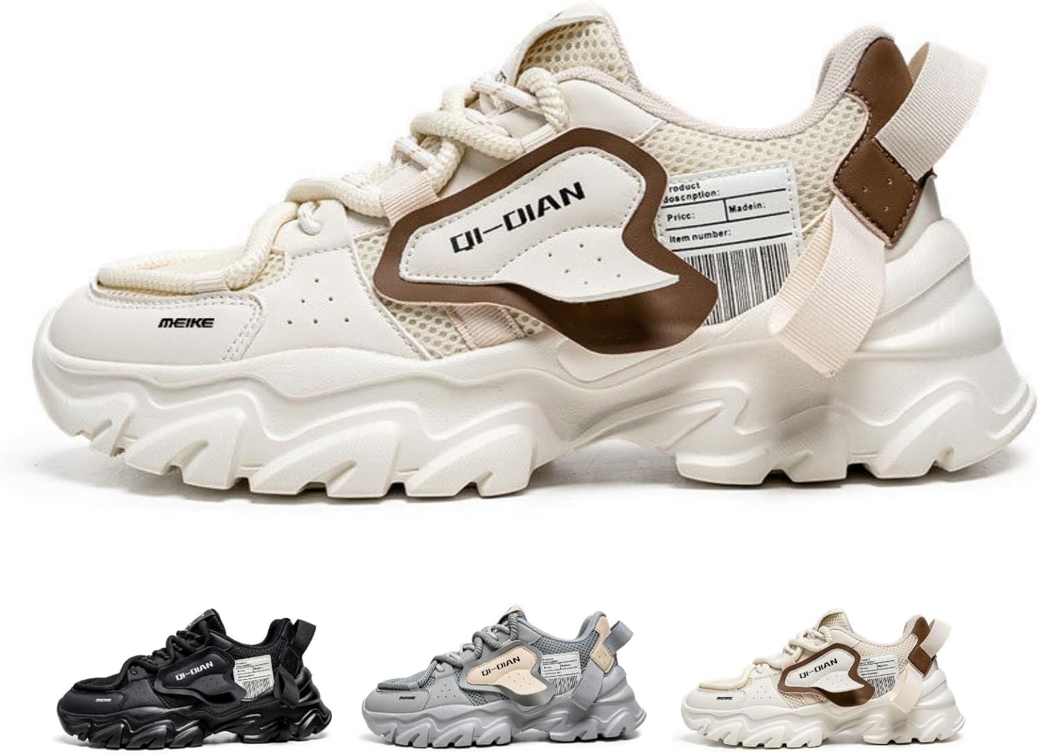 

Кроссовки MACEFIL Fashion Chunky для мужчин и женщин, ретро Y2K, стильные повседневные спортивные обувь для бега и ходьбы, бежевый