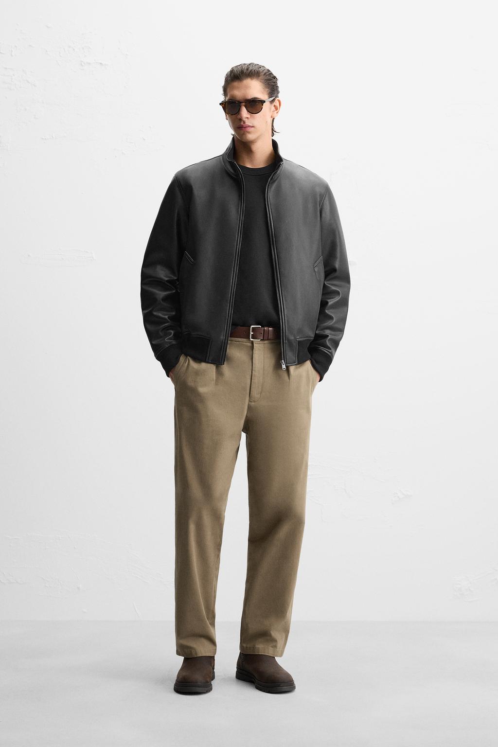 

Куртка-бомбер с эффектом кожи ZARA, черный