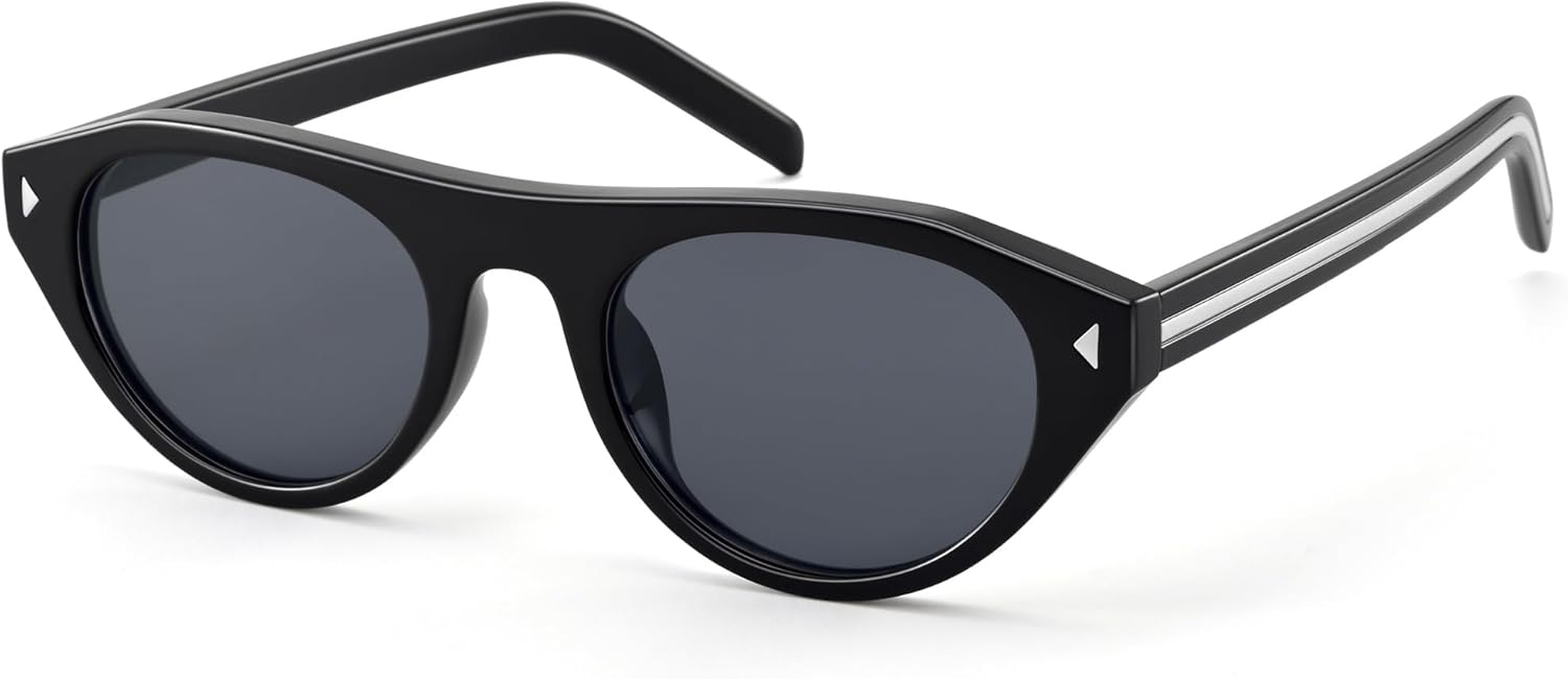 

Солнцезащитные очки AZorb Retro Oval для женщин и мужчин, маленькие узкие винтажные солнцезащитные очки с плоской верхней частью в форме «кошачьих глаз» с защитой UV400, Black/Grey