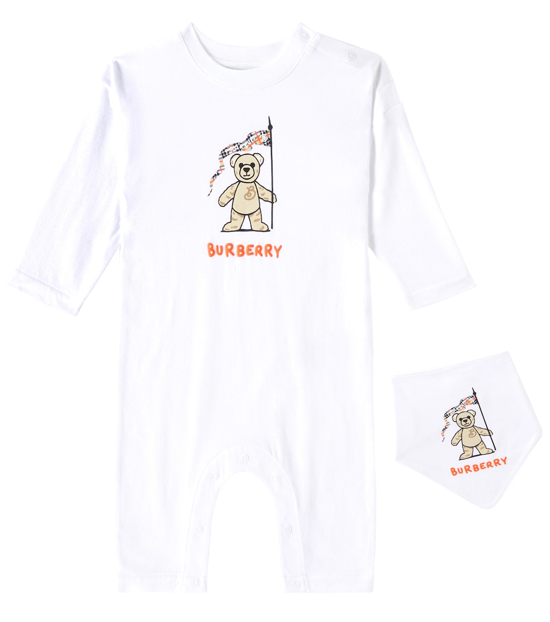

Комплект из хлопкового джерси с логотипом и нагрудника Burberry Kids, белый