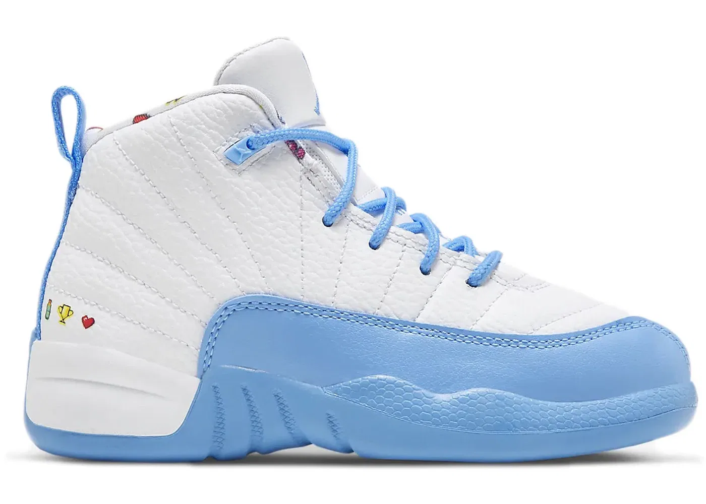 Детские кроссовки Lifestyle Jordan 12 Retro Emoji (PS) Jordan, White/Lemon Venom/Vivid Sulfur/University Blue