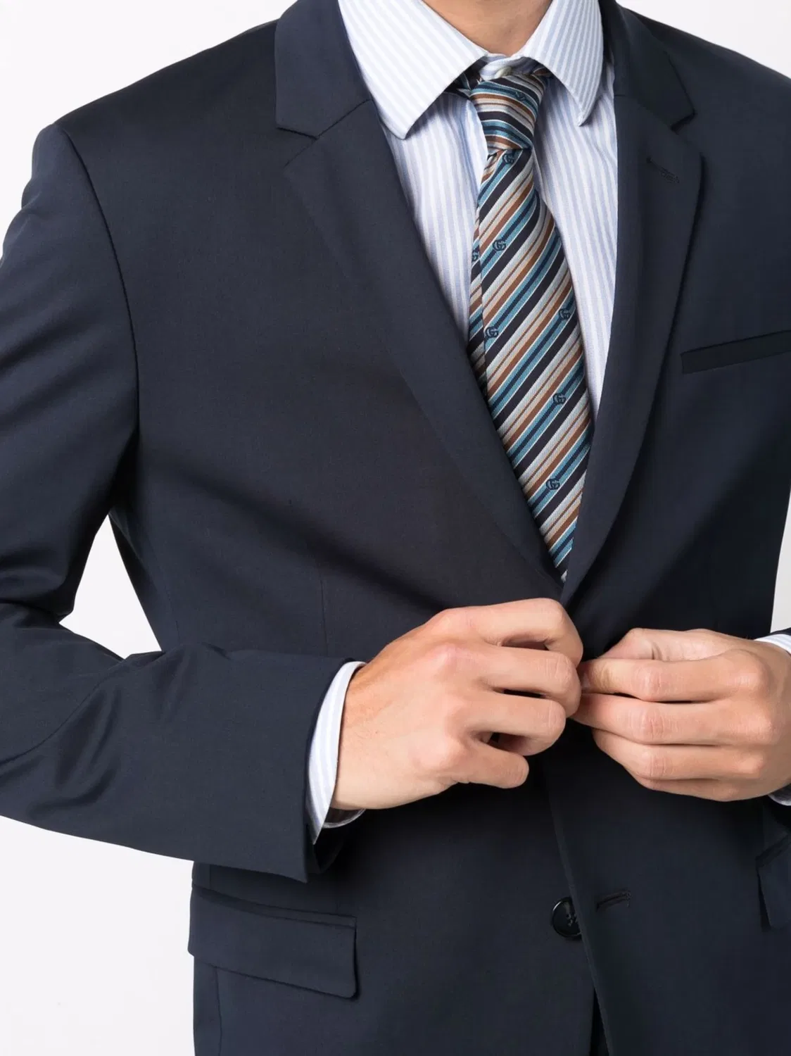 BOSS Темно-синий двубортный костюм — фото 3