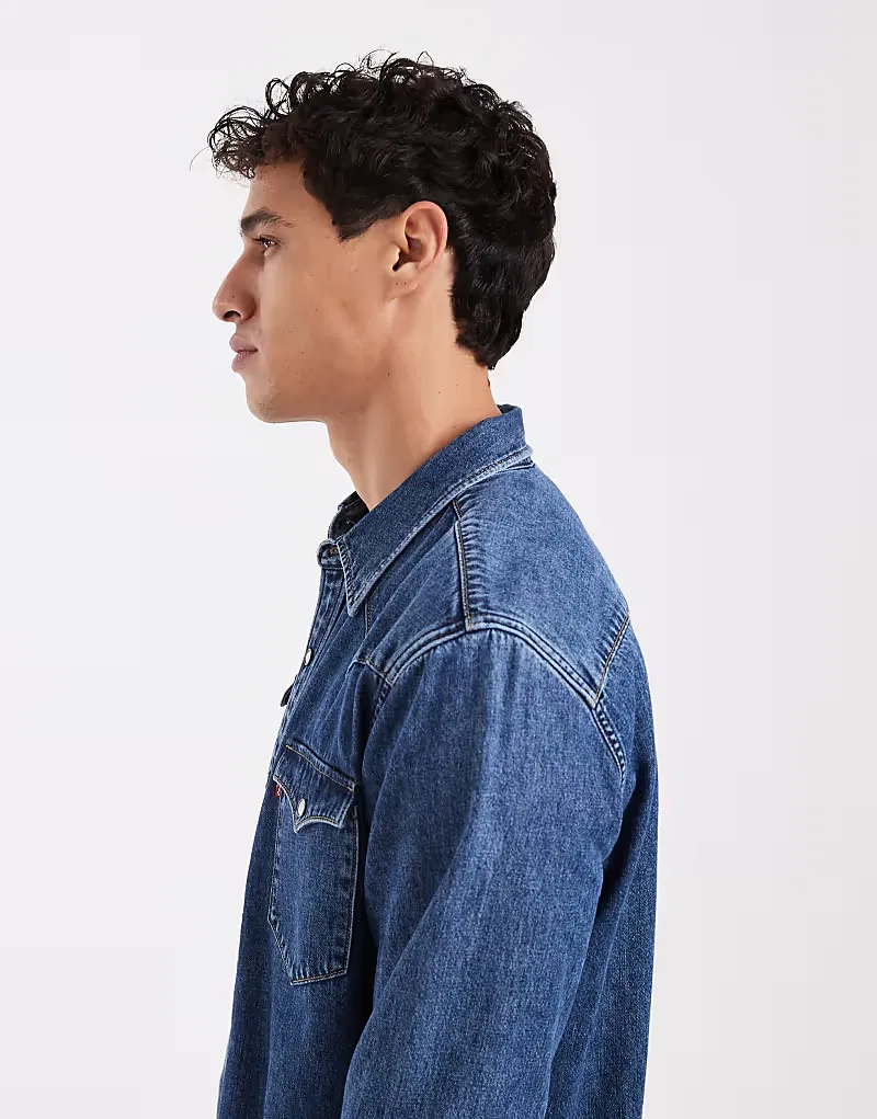 Джинсовая рубашка Levi's Barstow в стиле вестерн, средне-синий — фото 4