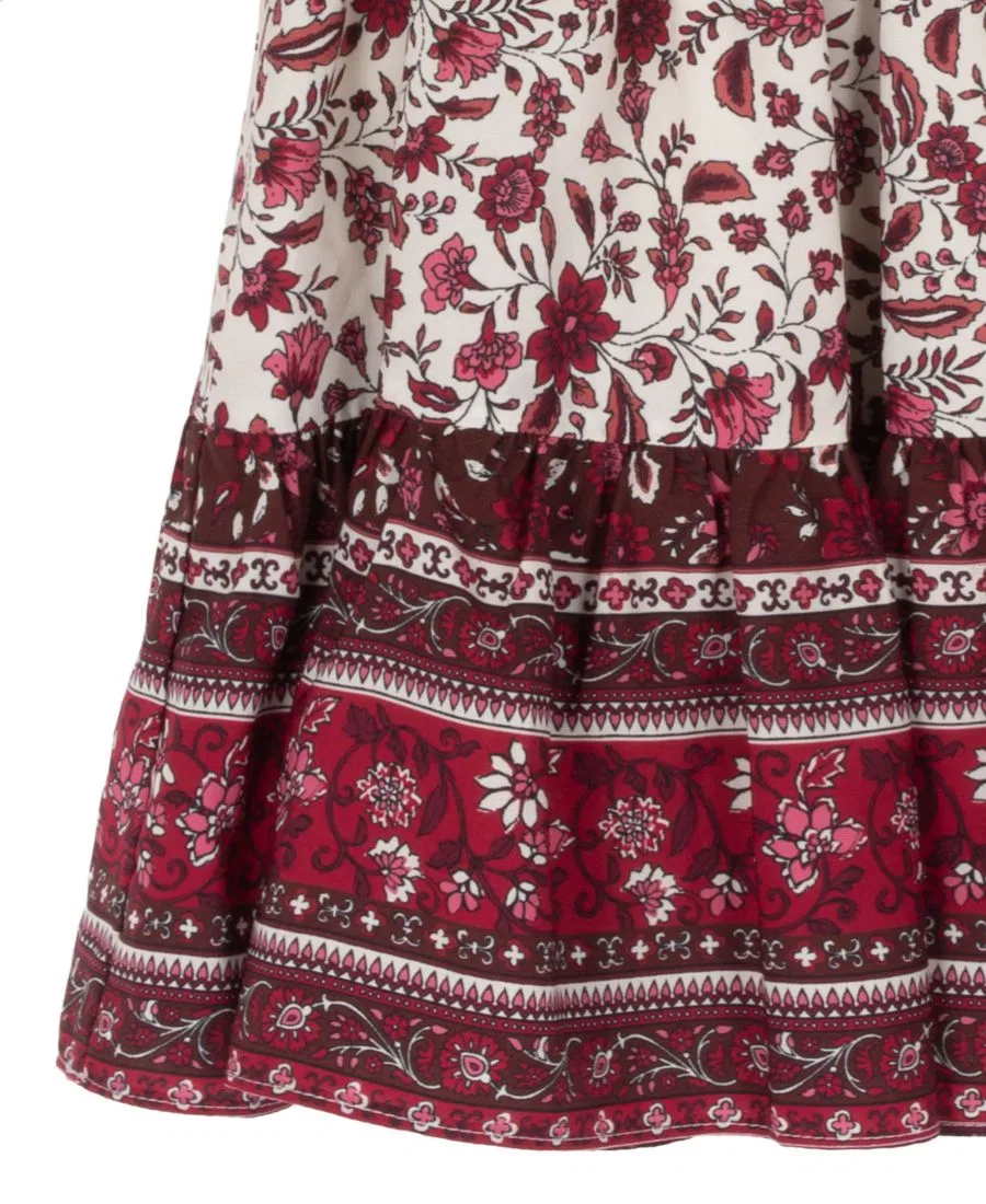 Платье с запахом и принтом, модель Smocked Waist Long-Sleeve Rare Editions, Burgundy — фото 4