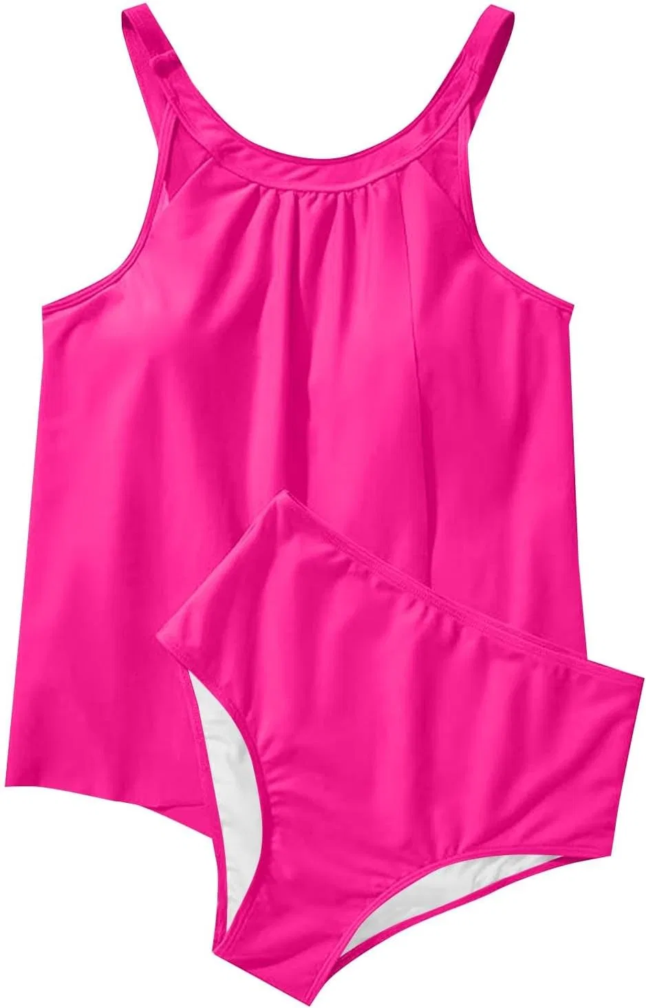 Женский танкини-комплект с рюшами и высокой талией, Hot Pink — фото 4