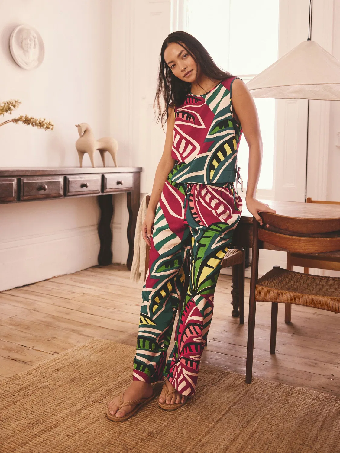 Пижама женская, абстрактный принт, Green Abstract Viscose Vest Pyjamas Next, зеленый — фото 2