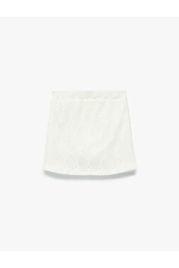 Детские шорты для девочек с принтом Double-Breasted scalloped embroidered mini shorts skirt Koton, Ecru — фото 4