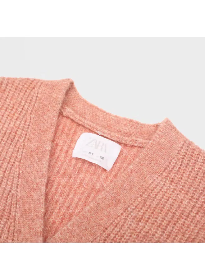 Кардиган вязаный с V-образным вырезом Zara, приглушенный розовый — фото 4