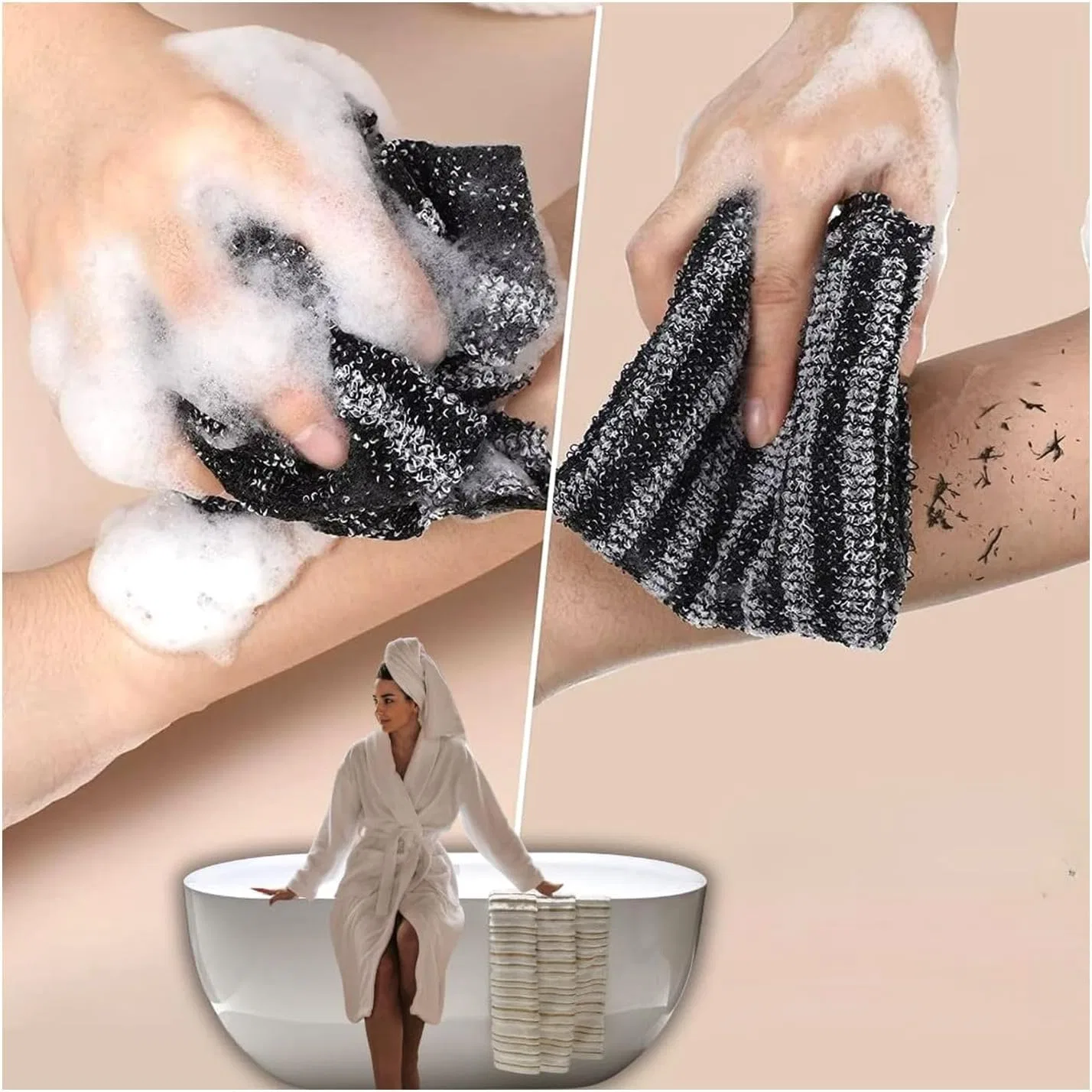 Скраб-мочалка для душа Antibacterial Shower Scrub Cloth, набор из 2, Black Generisch — фото 4