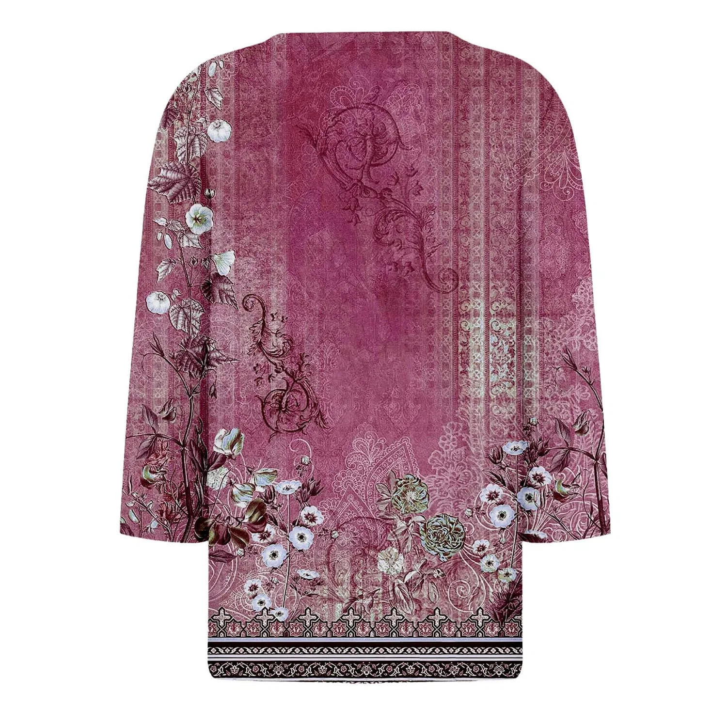 Женская блуза с принтом Women Blouses 3/4 Sleeve V Neck Casual Elegant Summer Boho Floral Print Blouses, 41#vino — фото 4