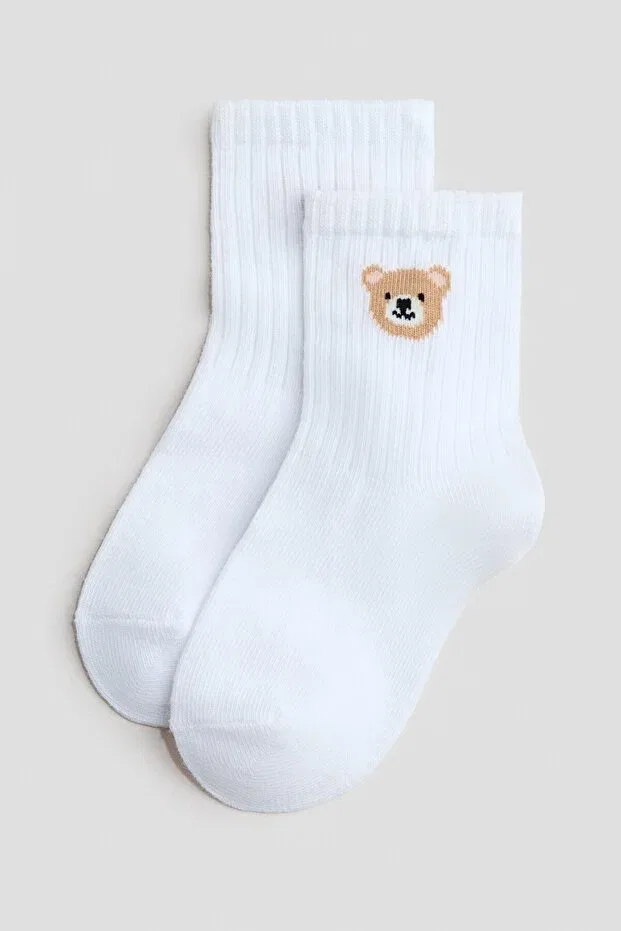 Детские носки с принтом 3 шт H&M, Beige Teddy Bear — фото 2