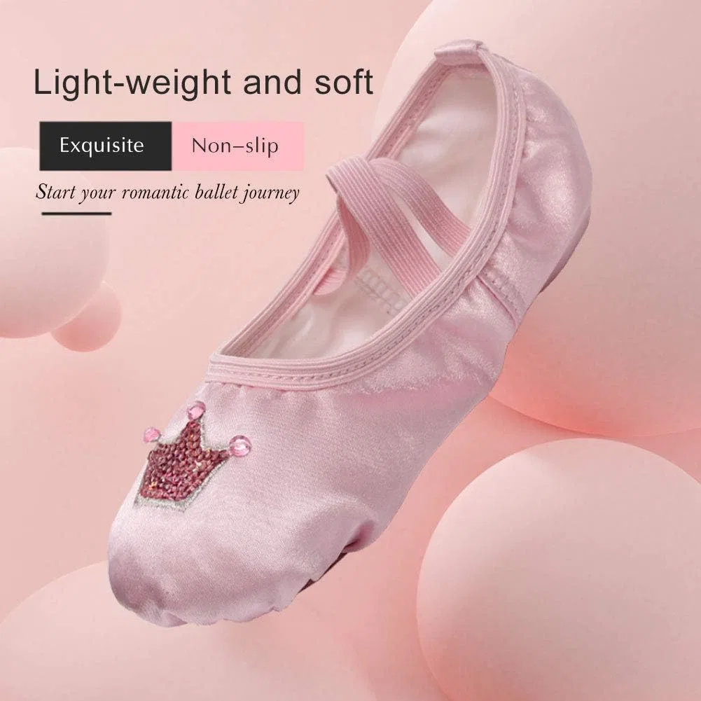 Детские балетки с пайетками и короной Satin Ballet Shoes TINRYMX, Pink — фото 2