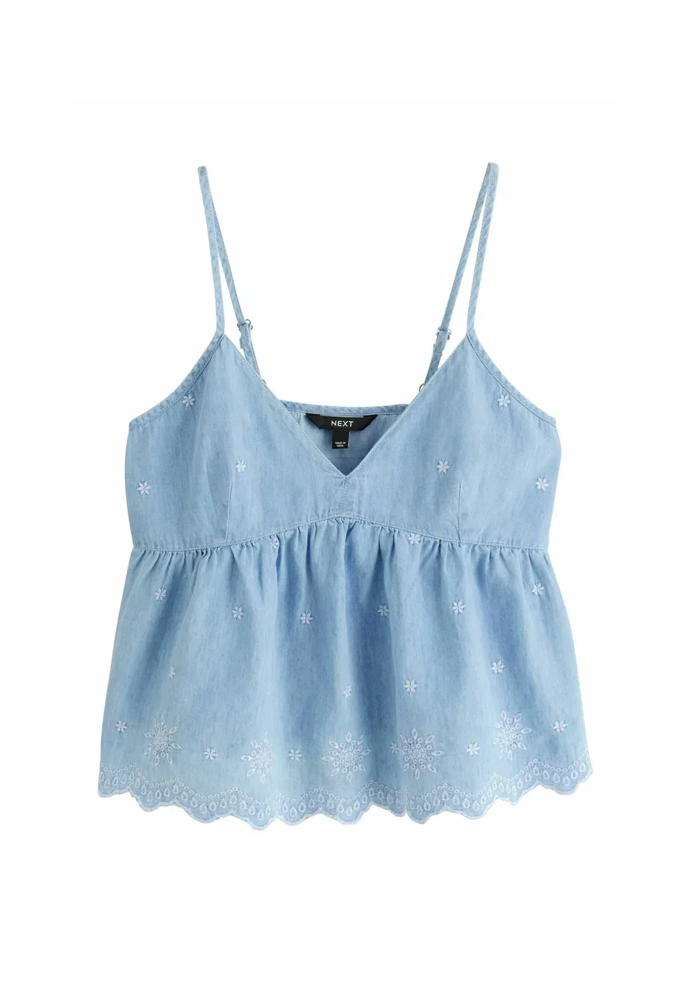 Топ стандартного кроя с вышитым V-образным вырезом Next, Bleach Blue Denim — фото 4