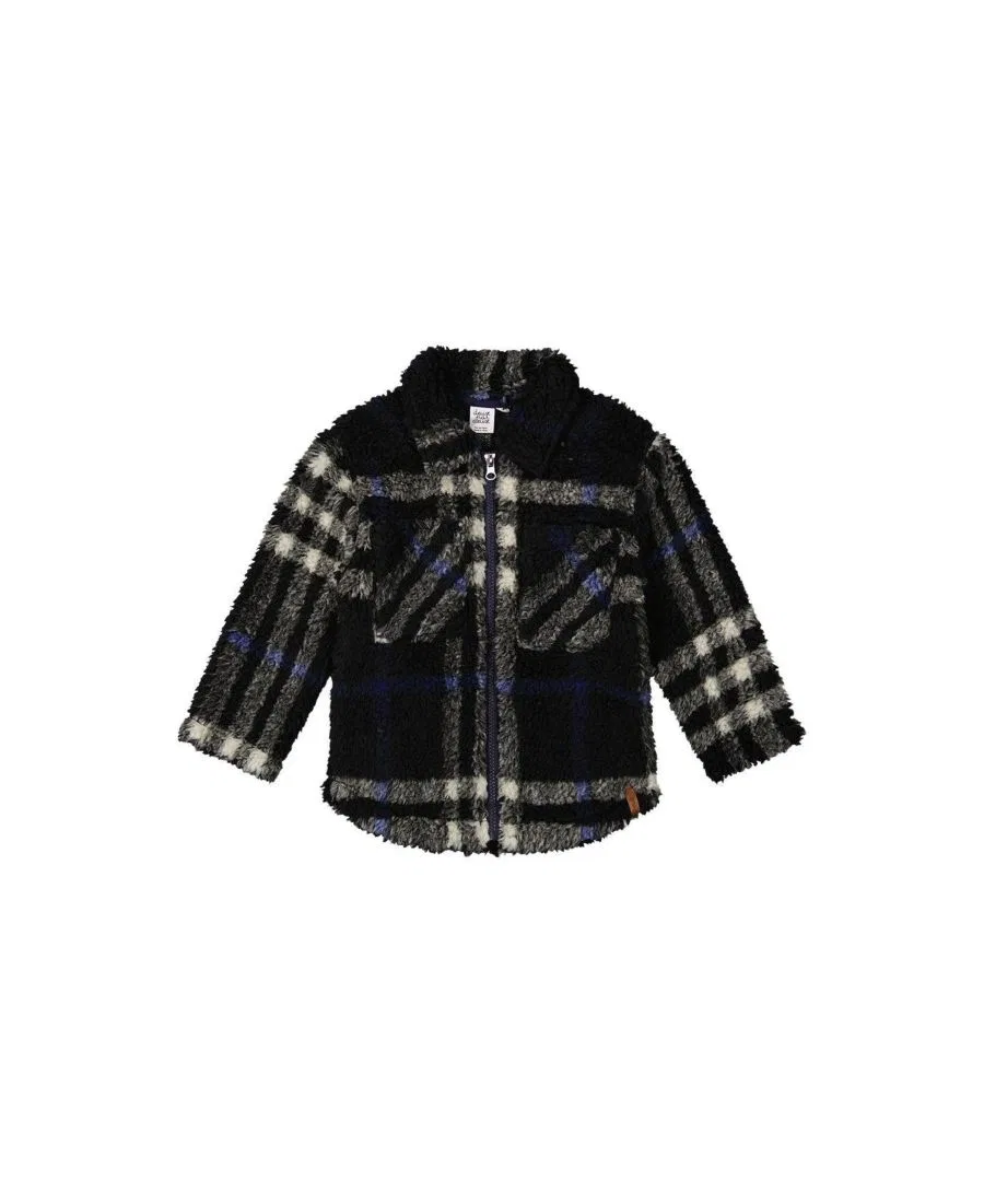 Утепленная фланелевая рубашка-оверширт с принтом в клетку Deux par Deux, Black And Blue Plaid