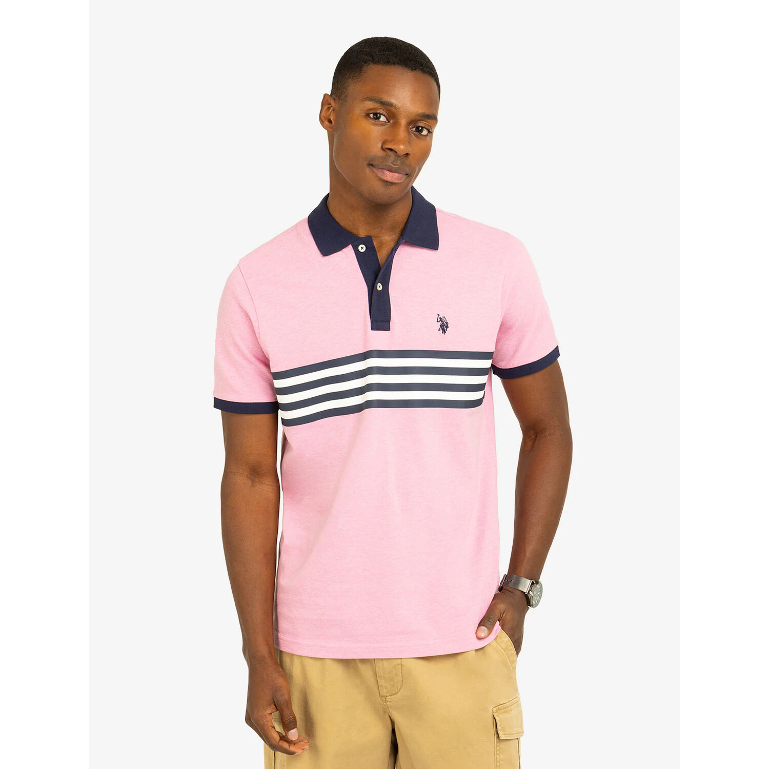 

Футболка-поло U.S. Polo Assn Printed chest stripe pique, розовый