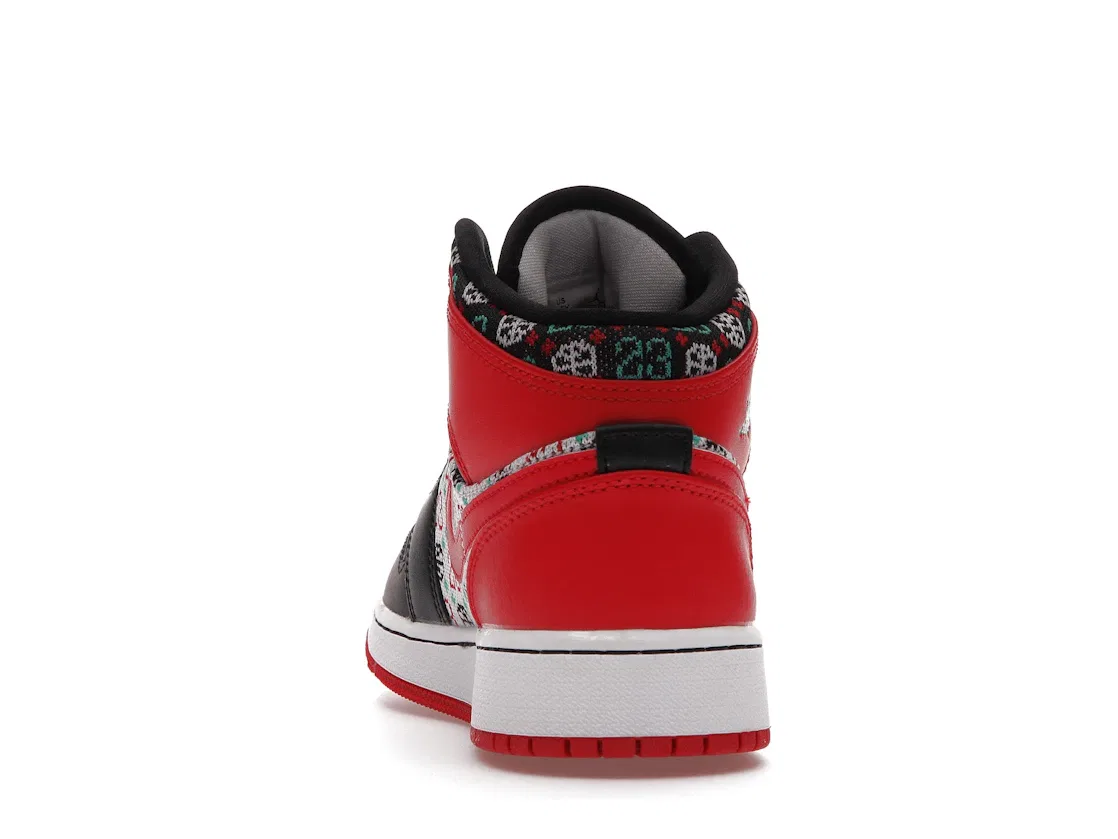 Детские кроссовки с праздничным дизайном Jordan 1 Mid SE Jordan, White/University Red/Black/Roma Green — фото 4