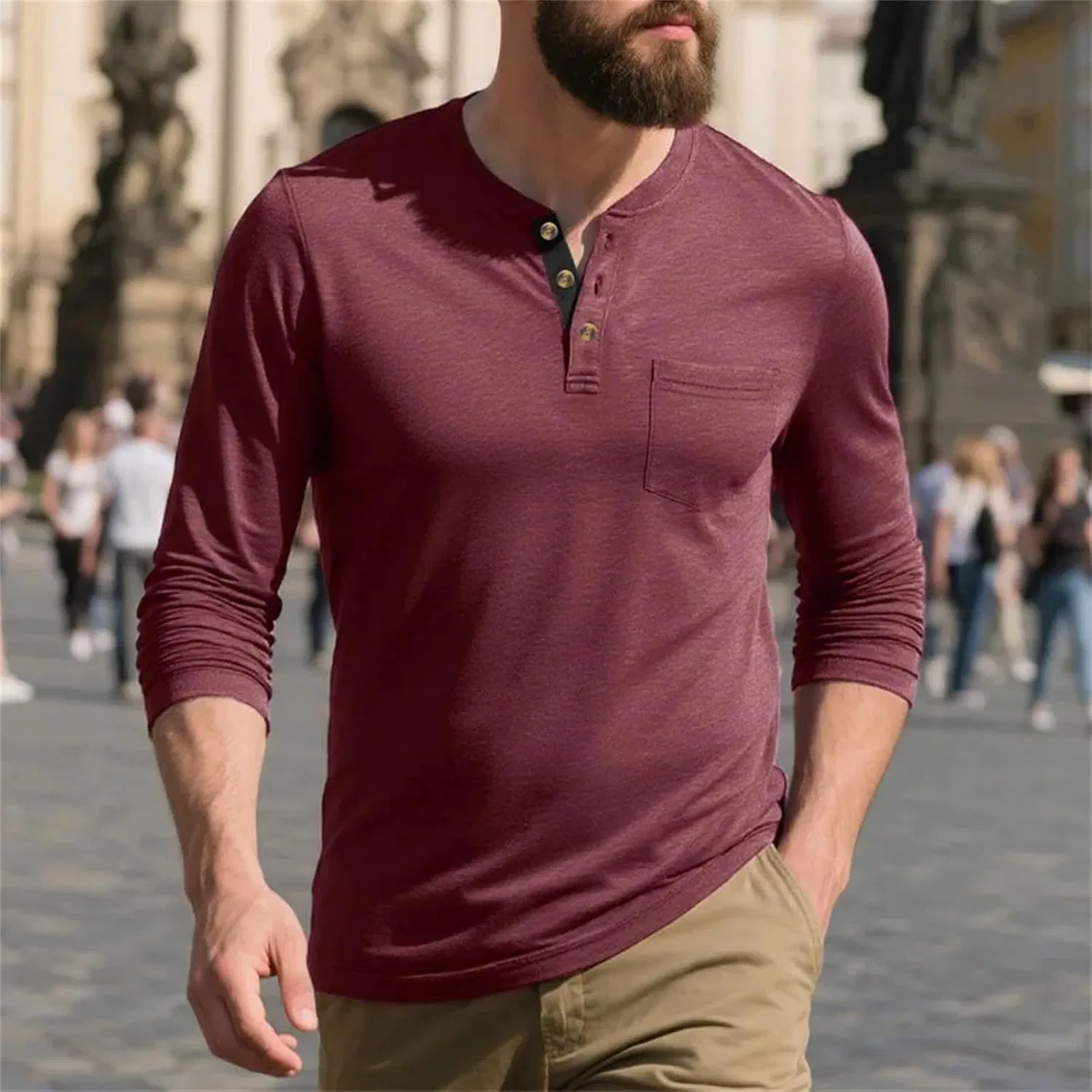 Мужская длинная футболка с круглым вырезом, дышащая, Business Casual, Denim Blue — фото 4