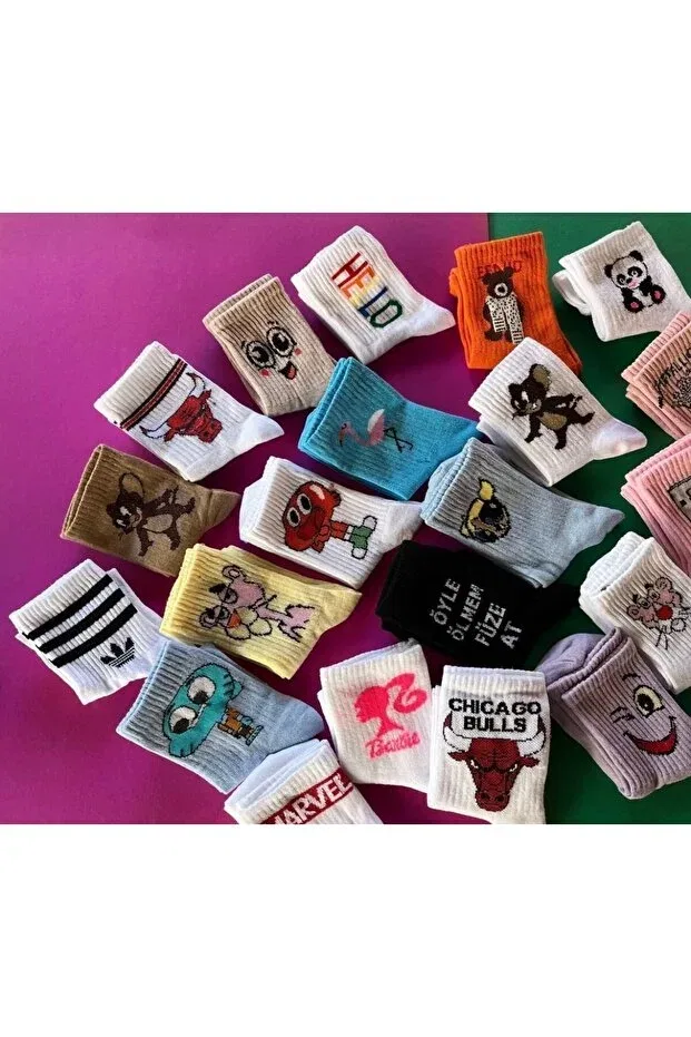 Детские носки с принтом 12-Pack Unisex Colorful Cute Character Tennis Socks Airsocks, Multicolor