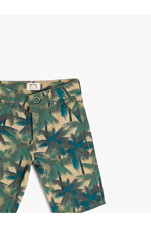 Детские шорты для мальчиков с принтом Palm Tree Patterned 100% Cotton Woven Shorts Koton, White/03d — фото 3