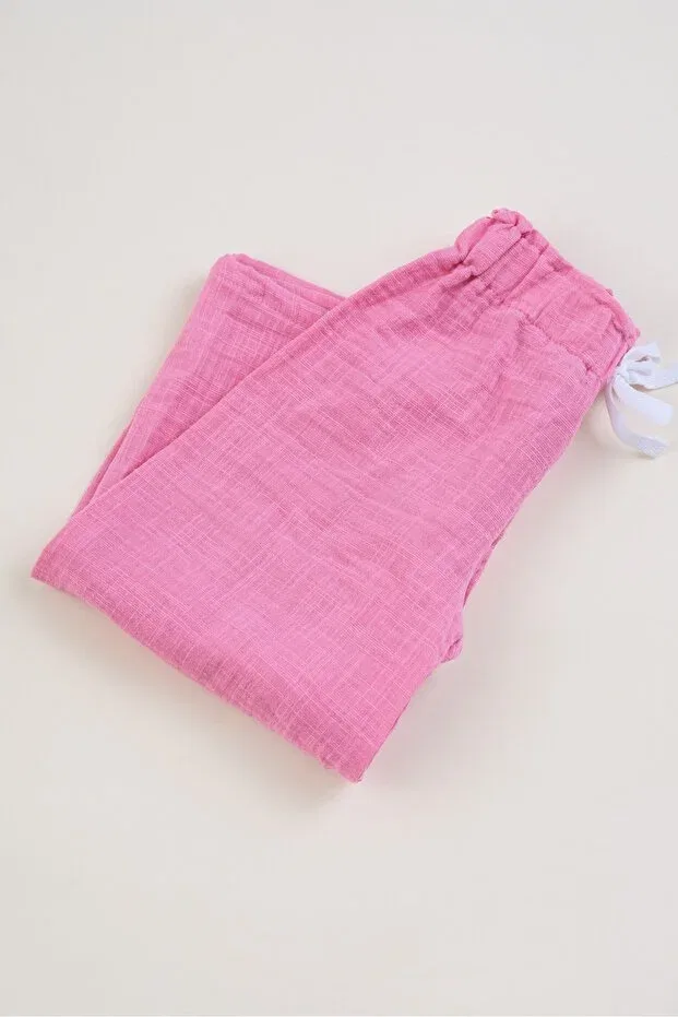 Детские брюки для девочек широкие муслиновые Bondberro, Candy Pink — фото 3