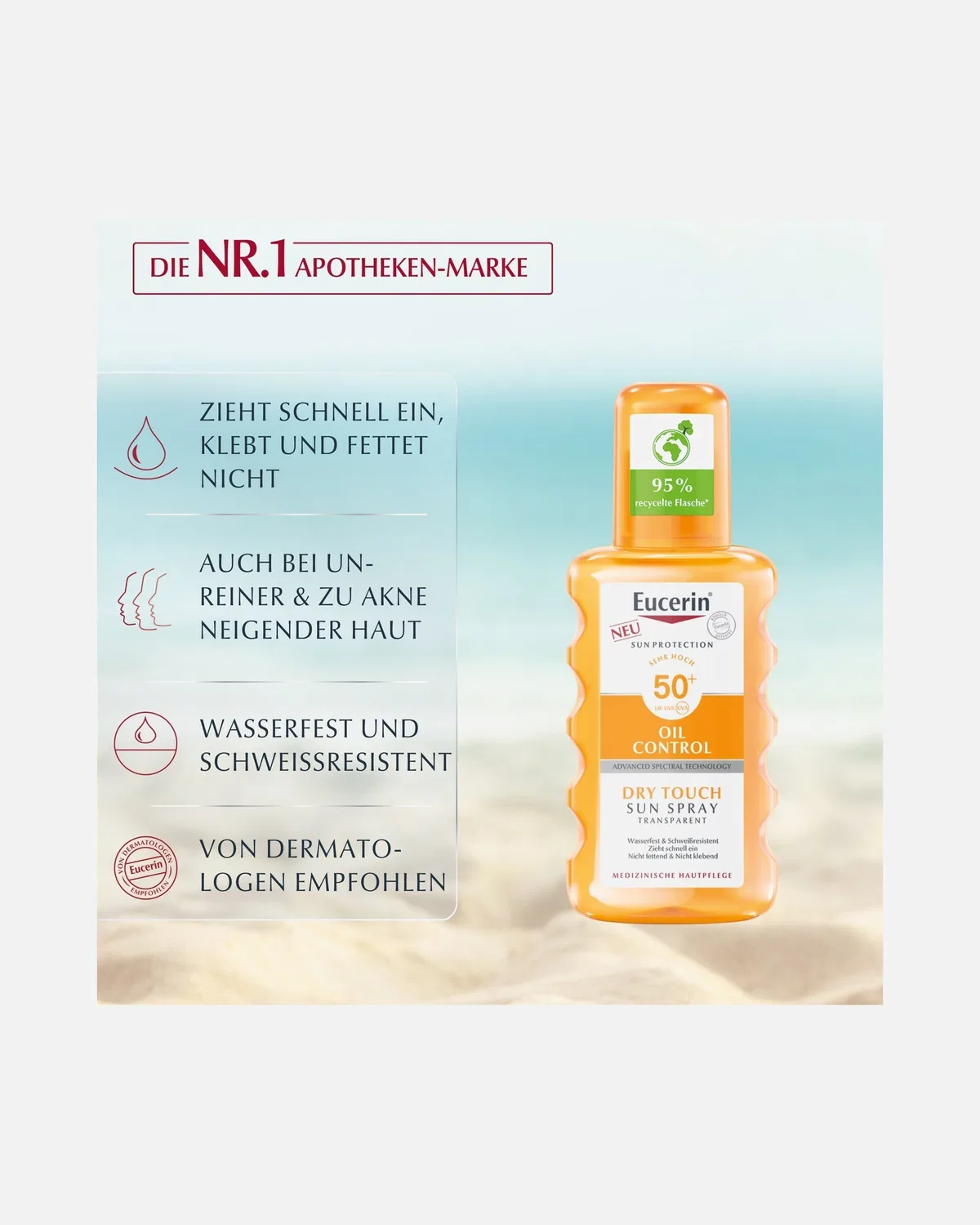 Солнцезащитный крем-спрей для контроля жирности кожи тела LSF 50+ Eucerin, 200 Ml — фото 3