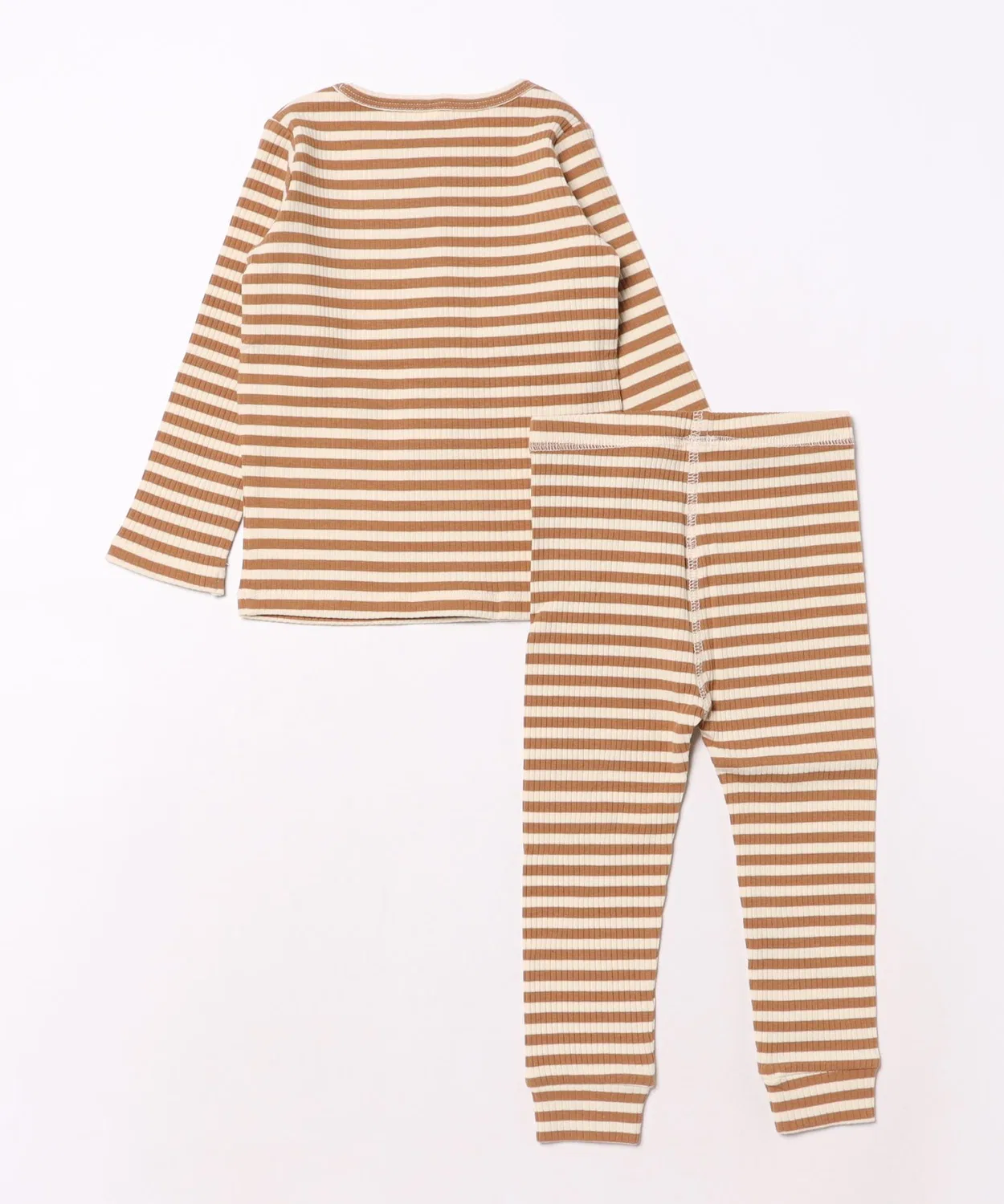 Детский комплект из лонгслива и леггинсов с принтом Ribbed Tee and Legging Set Cinnamon Stripe Quincy Mae, White/Brown — фото 2