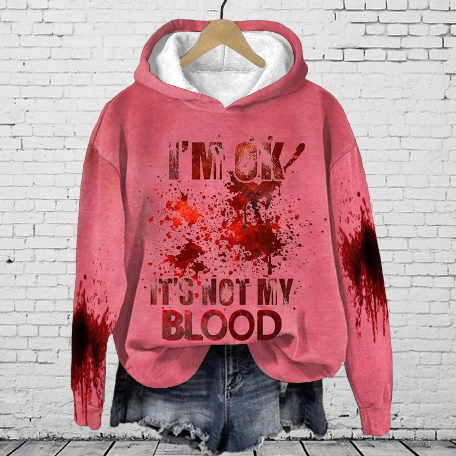 Женский худи с принтом I'M Ok Its Not My Blood, Z012 Hot Pink — фото 4