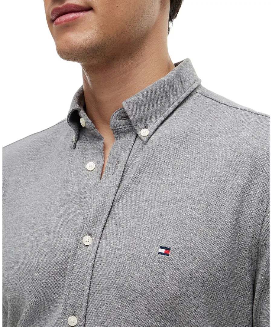 Рубашка с воротником на пуговицах, длинным рукавом, из хлопка Tommy Hilfiger, Medium Gray Heather — фото 3