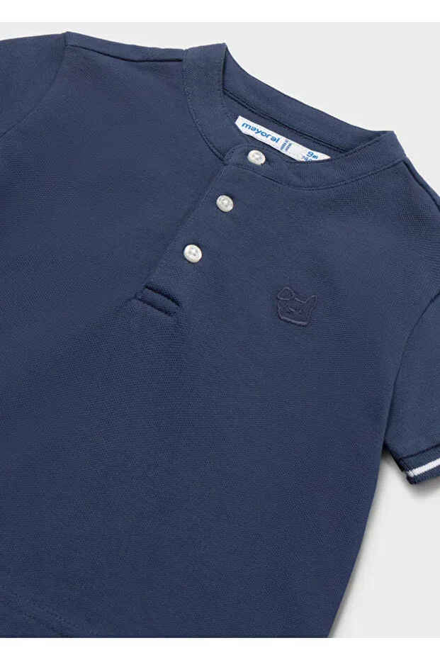 Детское для мальчиков хлопковое футболка с мандариновым воротником Mayoral, Navy Blue — фото 2