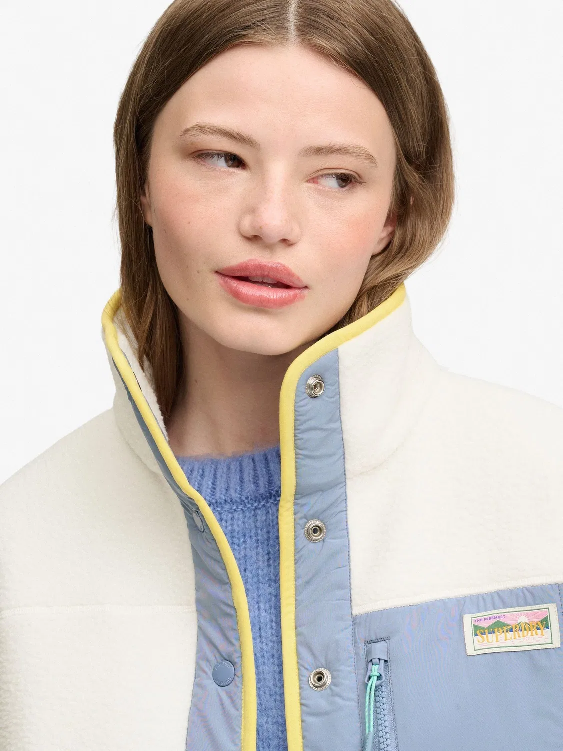 Флисовая куртка Colour Block Superdry, бело-синяя — фото 3