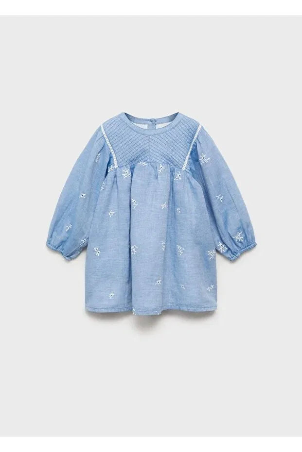 Детское платье для девочек с вышивкой Mango Baby, Sky Blue — фото 3