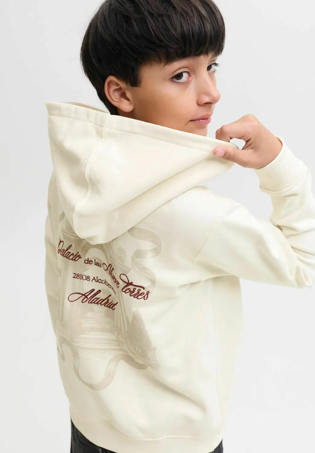 Худи с принтом на спине для мальчиков - худи Jack & Jones Junior, Antique White — фото 4