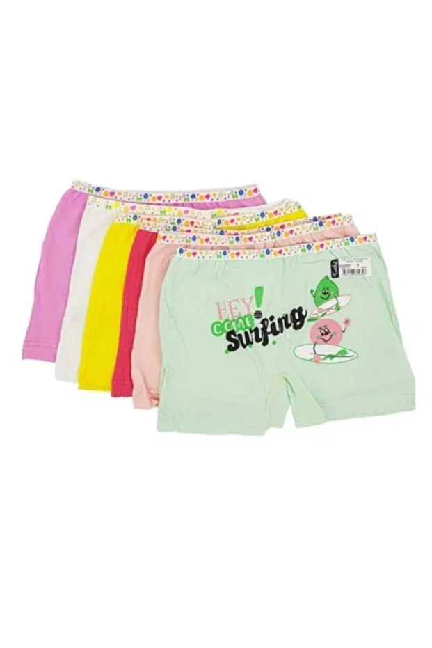 Детские боксеры для девочек с принтом 6 шт. Mixed Pattern Colored Elastane Cotton Boxer 0181 Tutku, Yellow Red White
