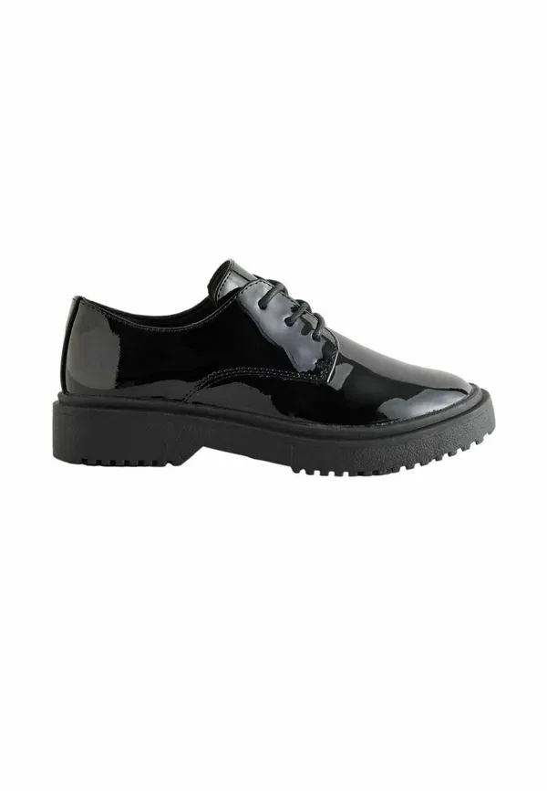 Туфли на блочном каблуке School lace up chunky shoes Next patent, черный