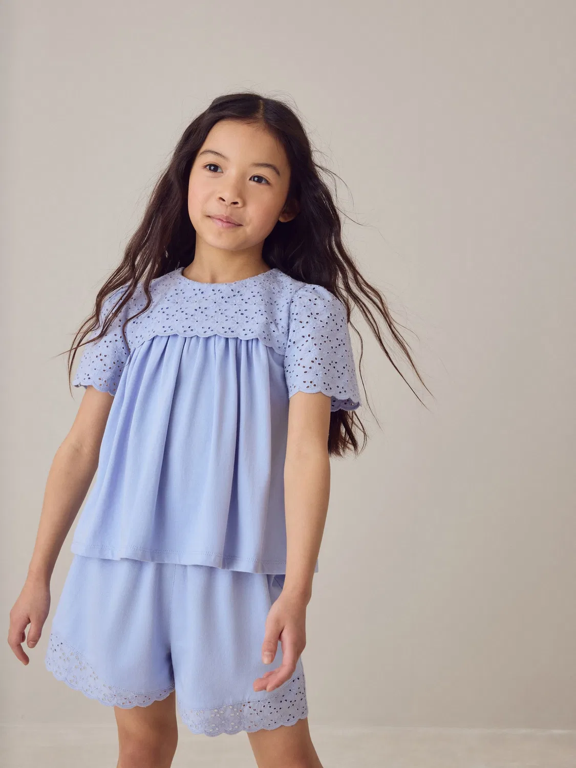 Комплект из топа и шорт с кружевом Broderie Anglaise Laura Ashley, голубой