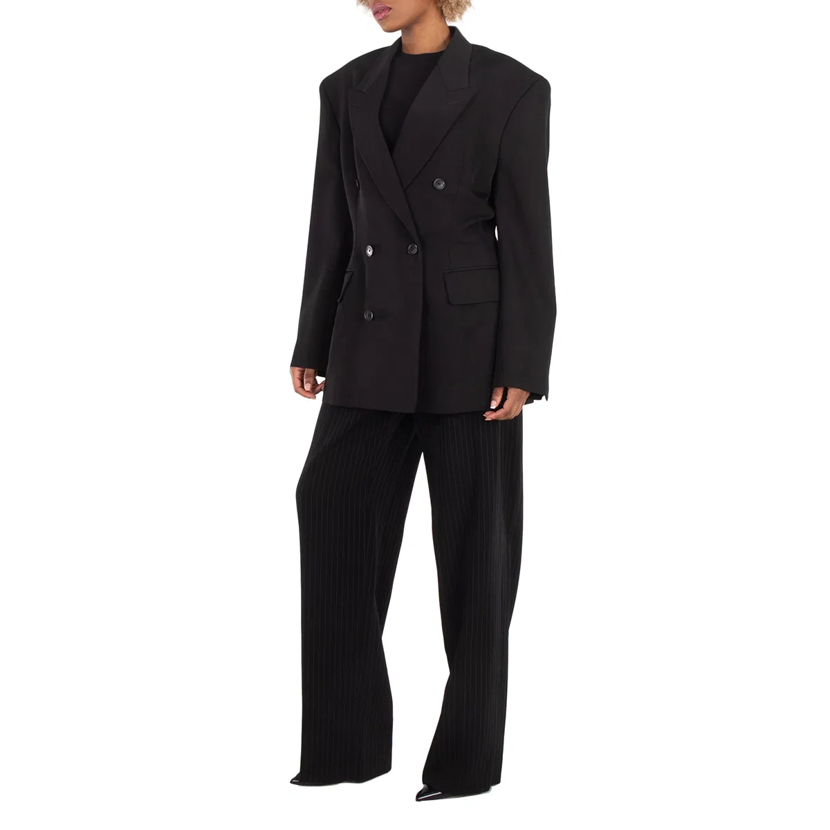 Пиджак двубортный приталенный из шерсти Double-Breasted Cinched Wool Blazer Balenciaga, Black — фото 4