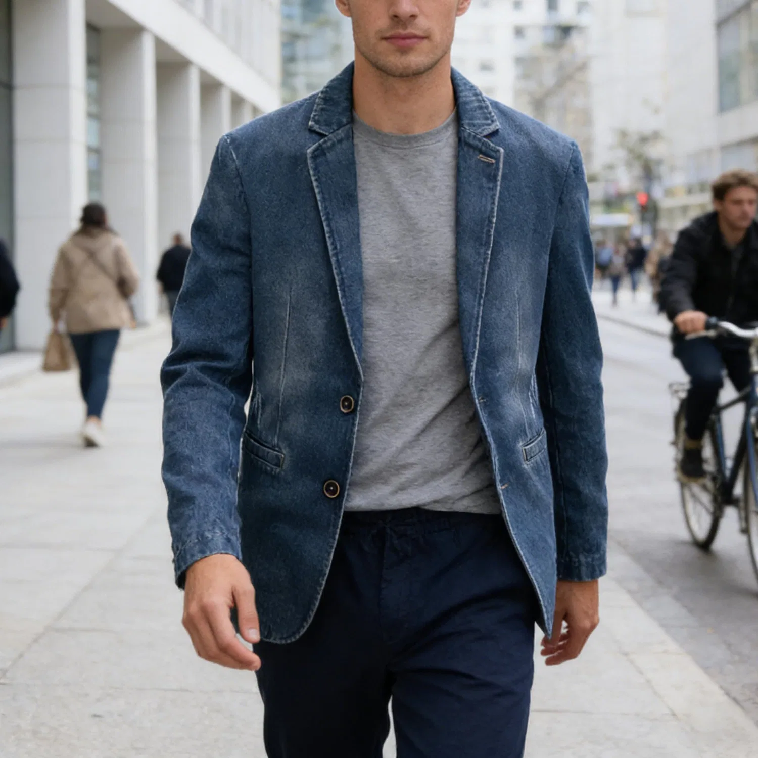 Женский джинсовый пиджак slim fit с двумя пуговицами, Blu — фото 2