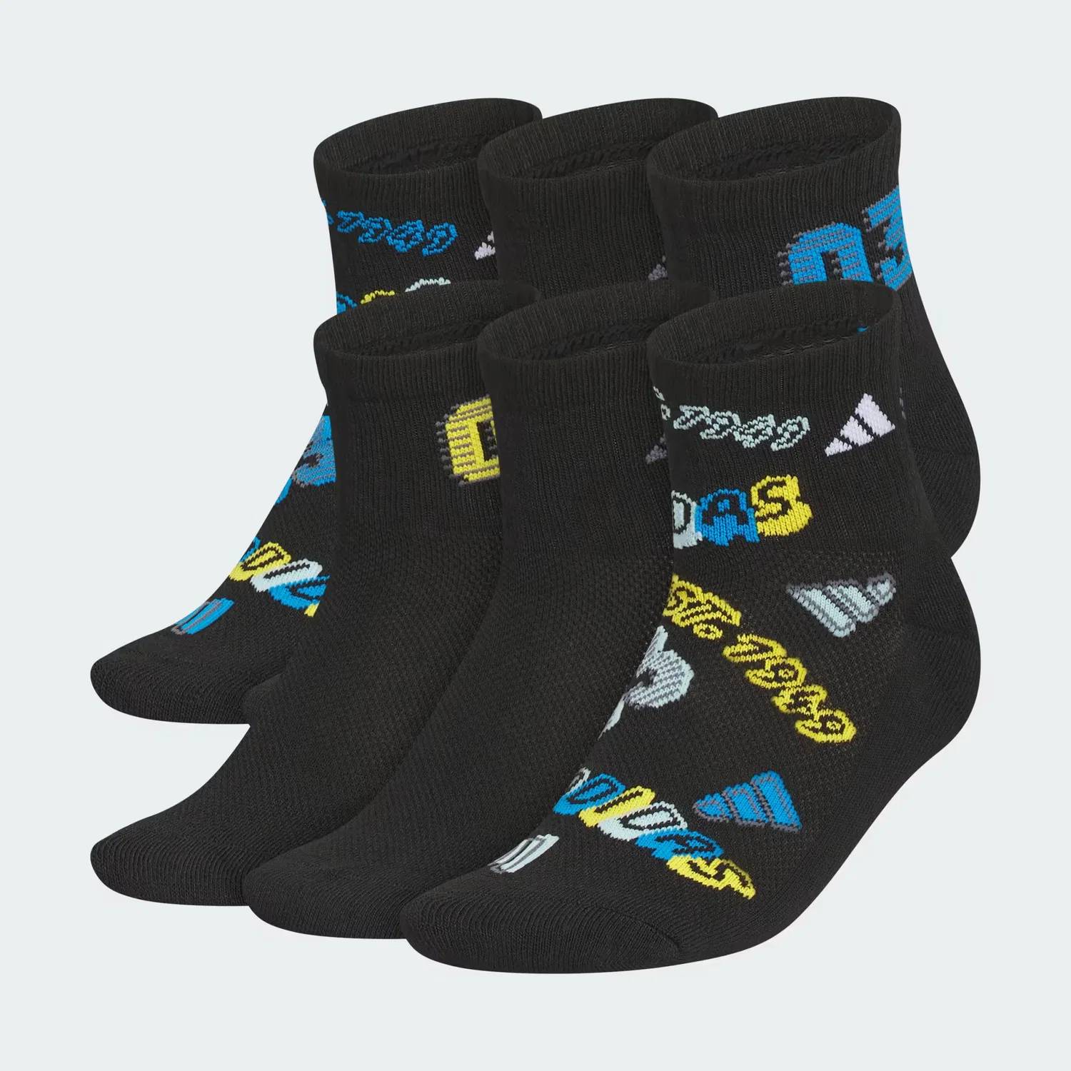 Детские носки с графическим принтом, набор из 6 пар, youth cushioned graphic 2.0 Adidas Performance, черный/ярко-синий/золотой