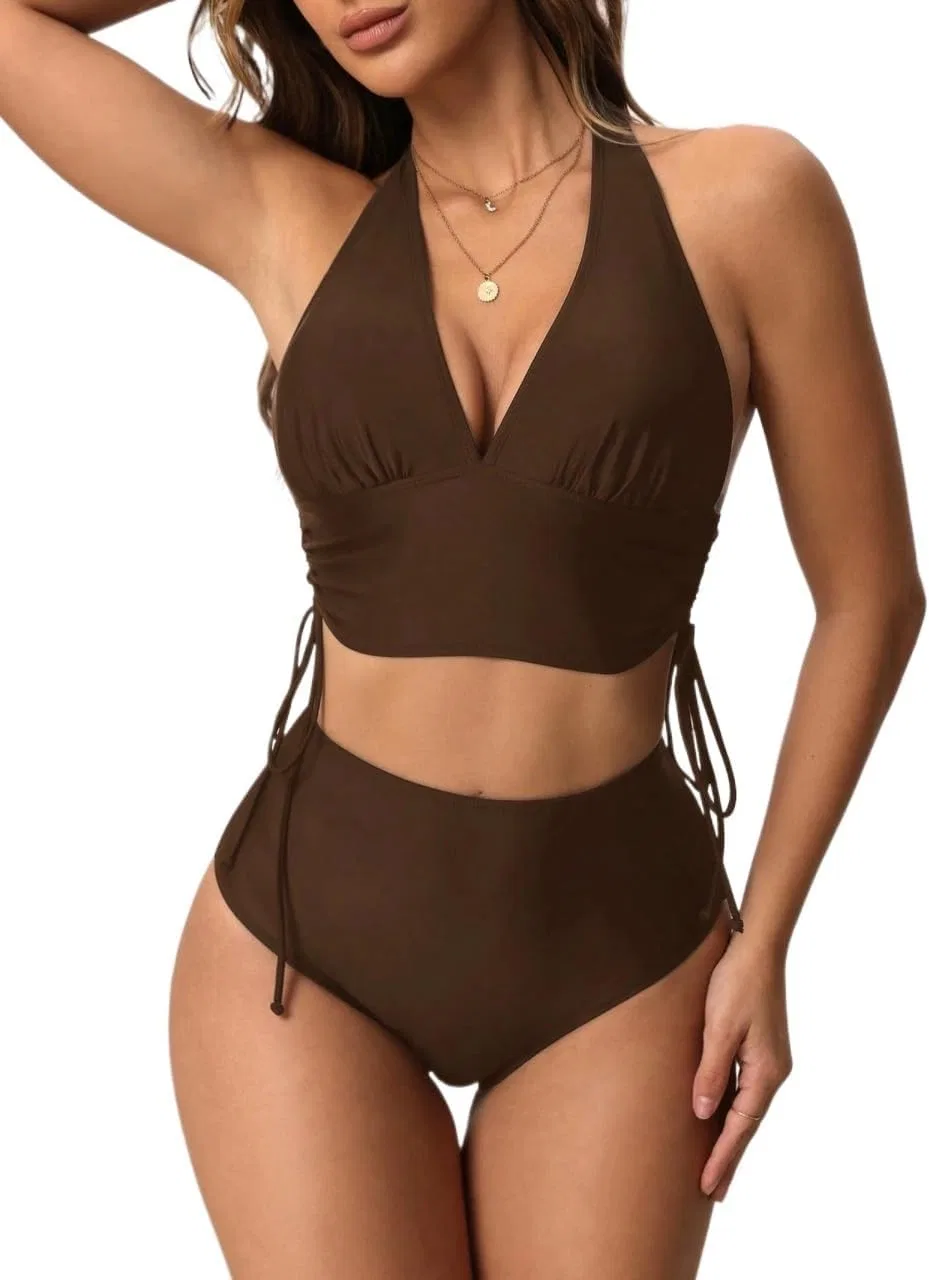 Женский бикини-сет с высокой талией Criss Cross, Brown