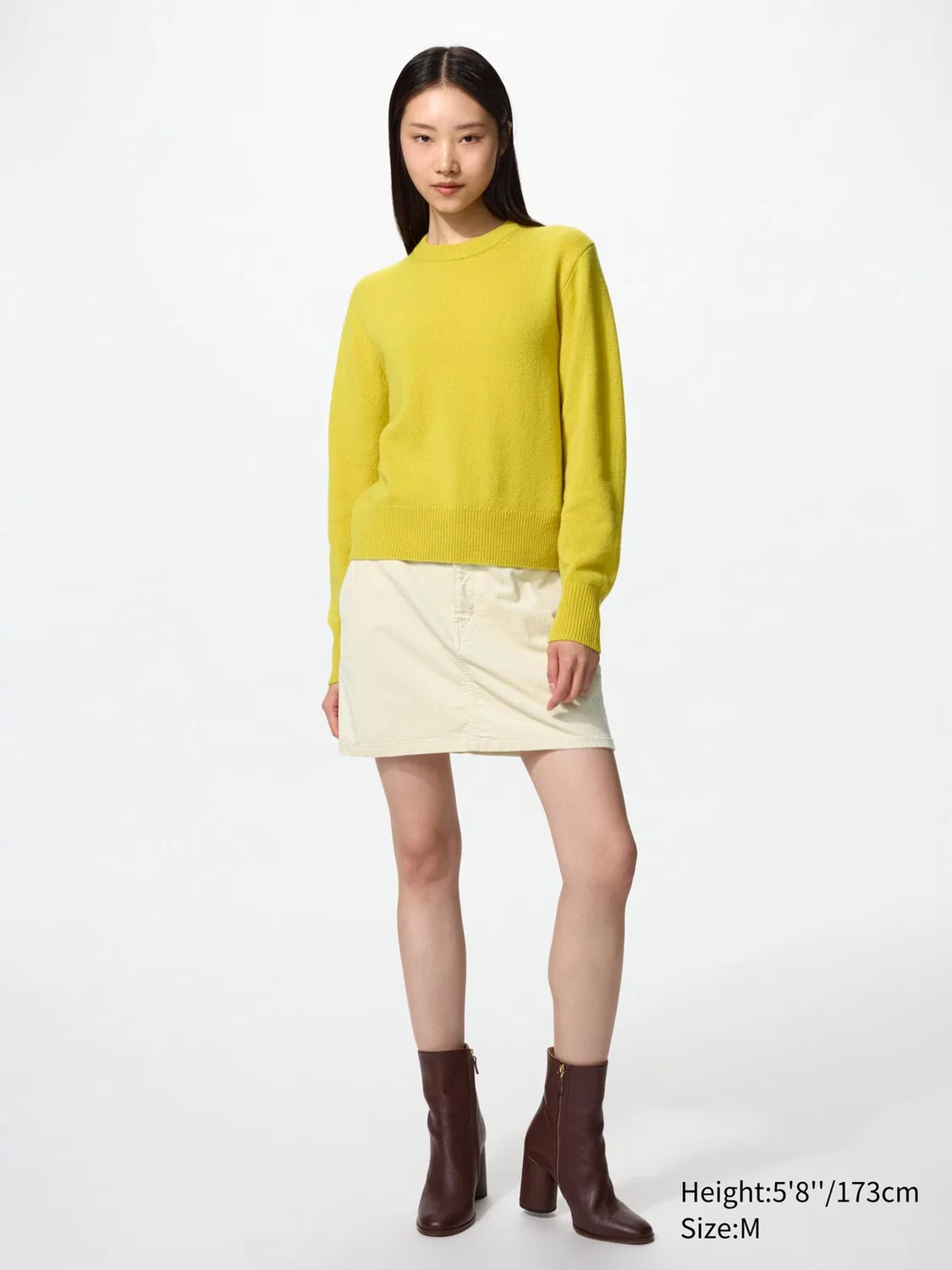 Свитер Uniqlo, из овечьей шерсти с круглым вырезом, кремовый — фото 2